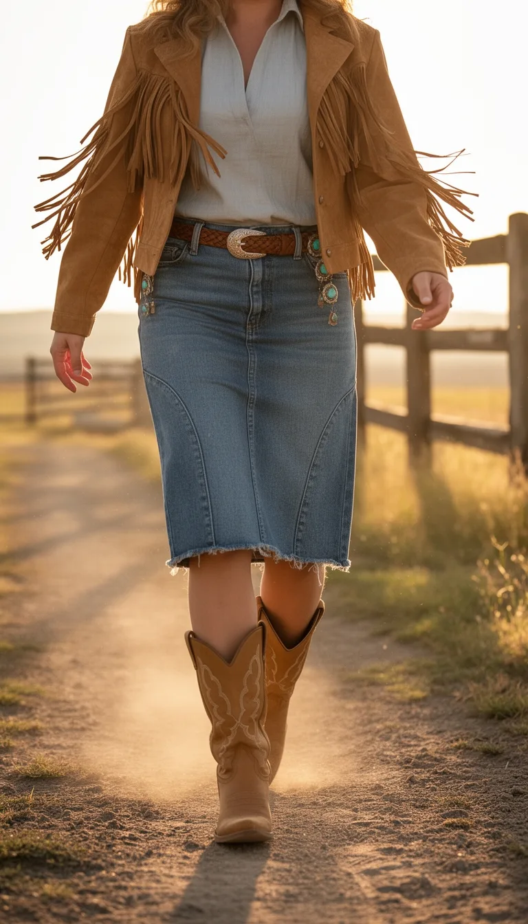 high rise denim skirt ensemble