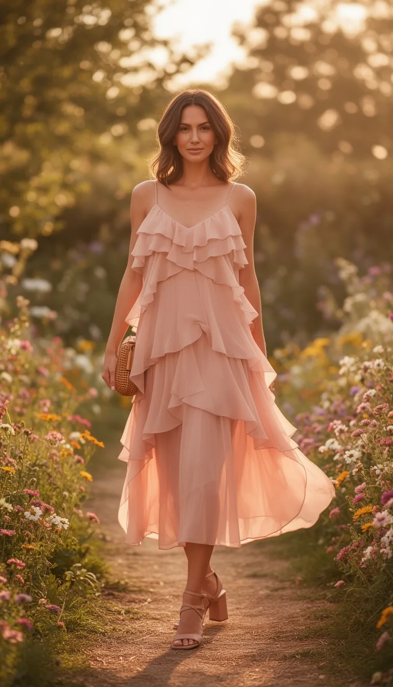 blush ruffle silk organza