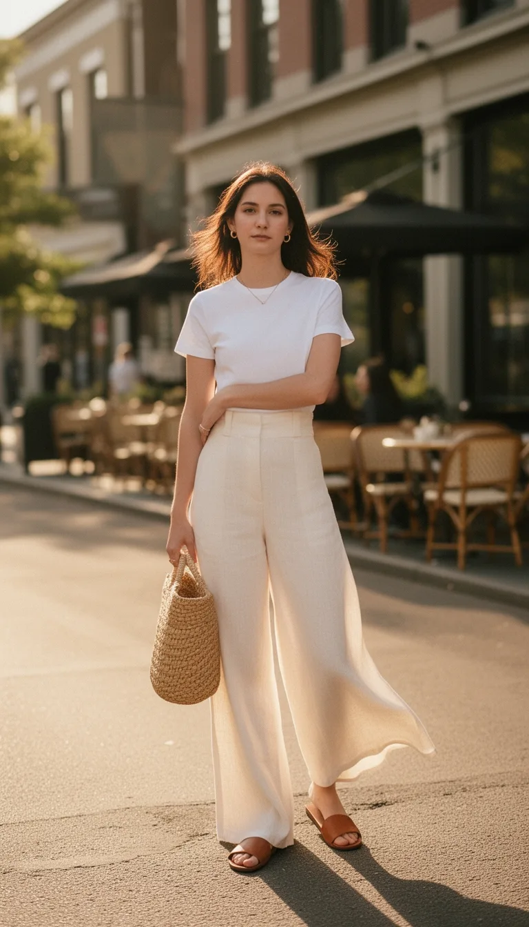 crisp tee flowy wide legs
