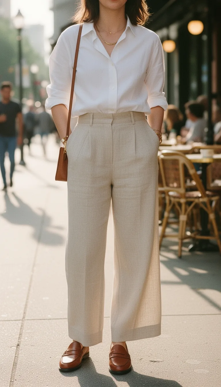 high waist culottes crisp button down