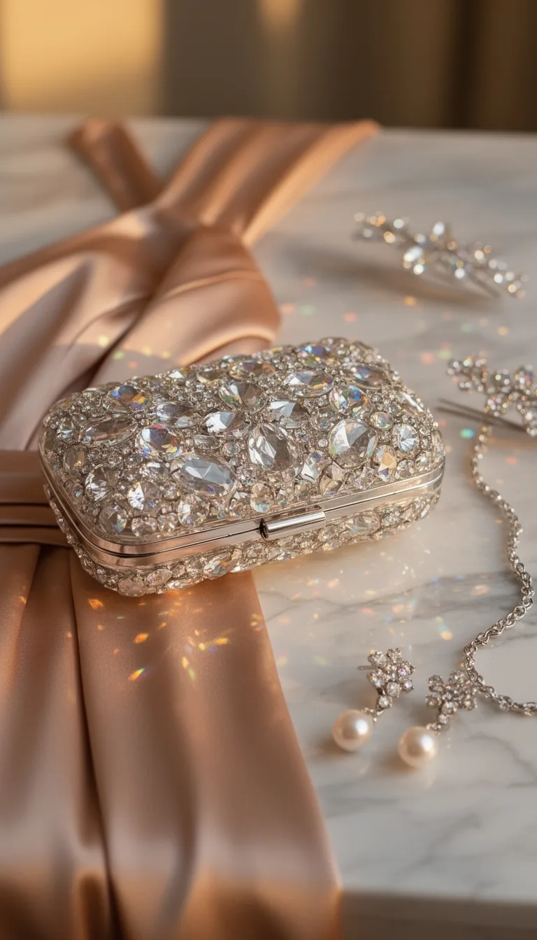 transparent rhinestone clutch with organizer