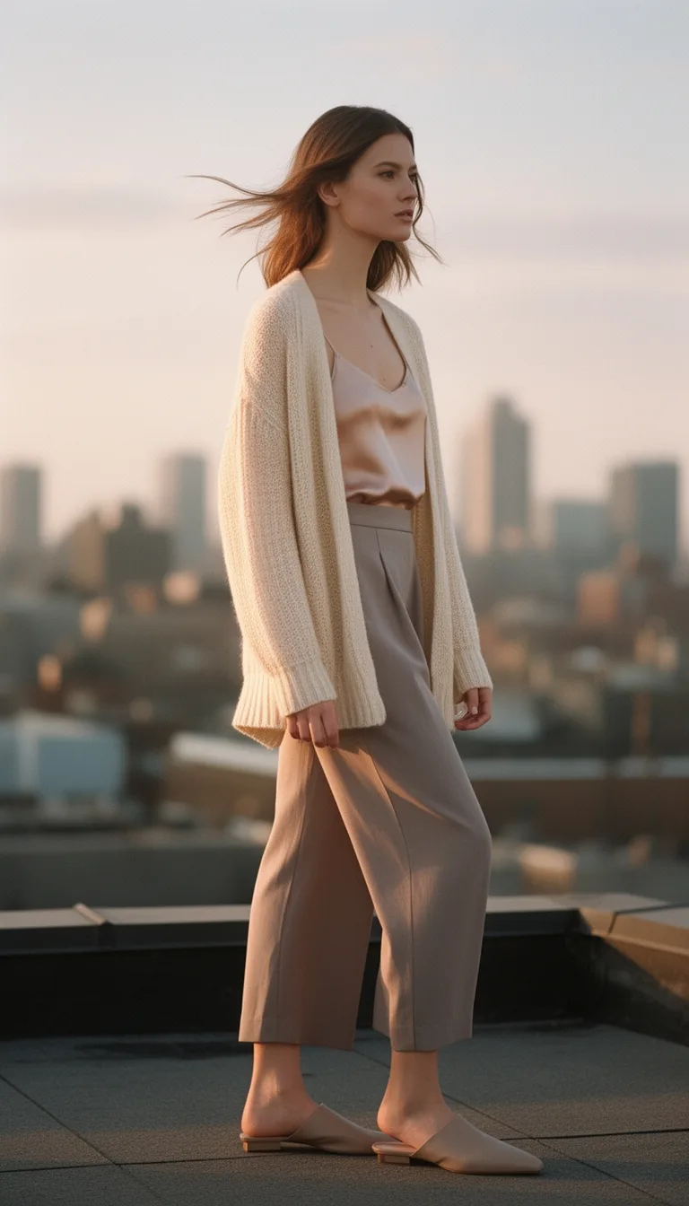 open front sweater with culottes
