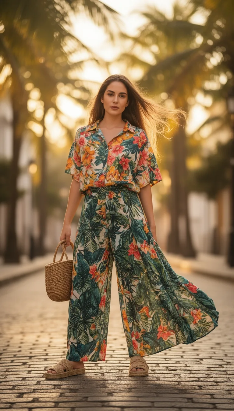 hawaiian shirt with palazzos