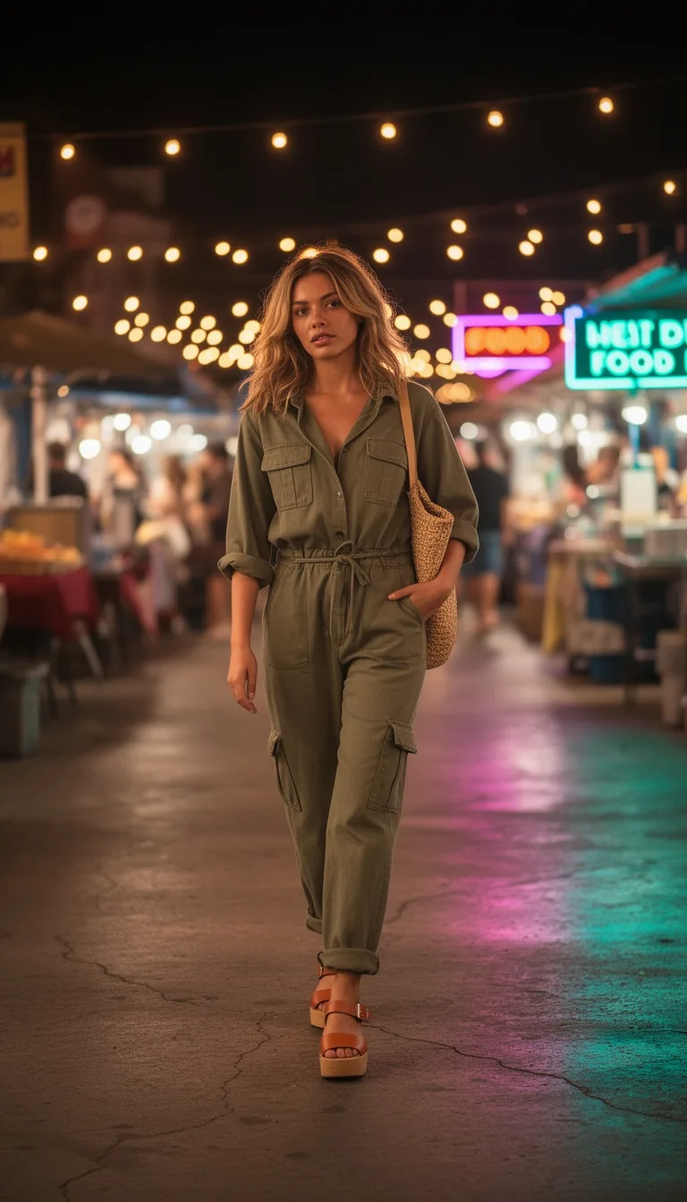 utility jumpsuit platform sandals