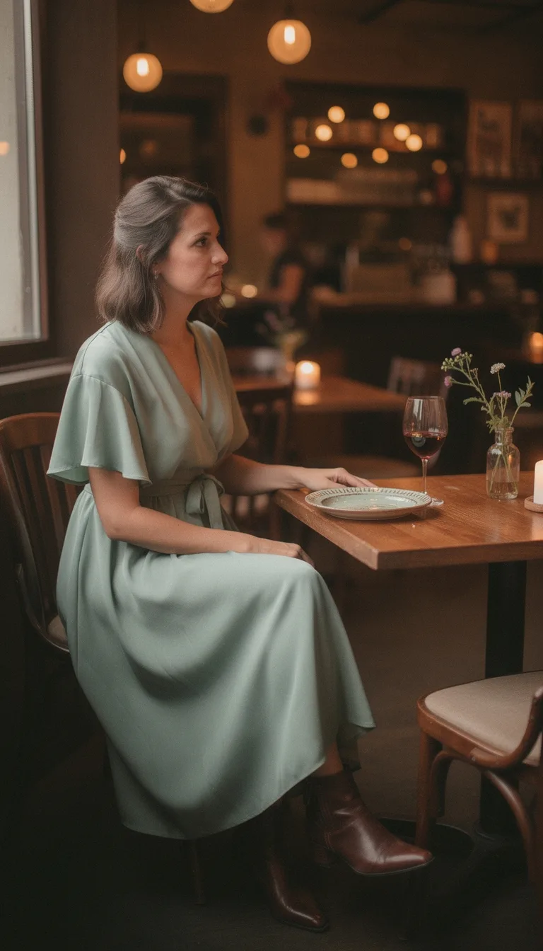 sage wrap dress ensemble