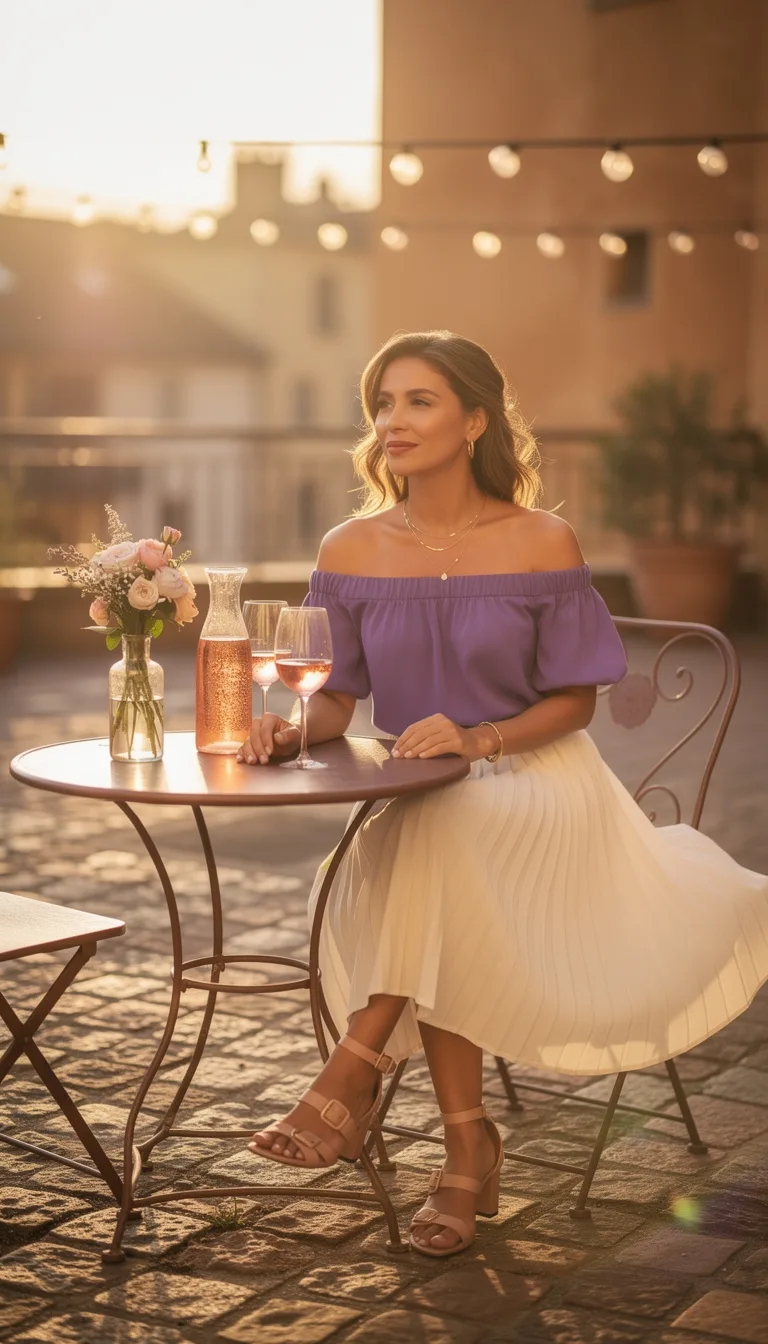 lilac off shoulder pleated midi