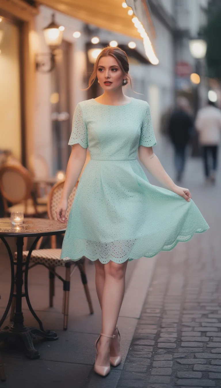 mint green scalloped eyelet dress