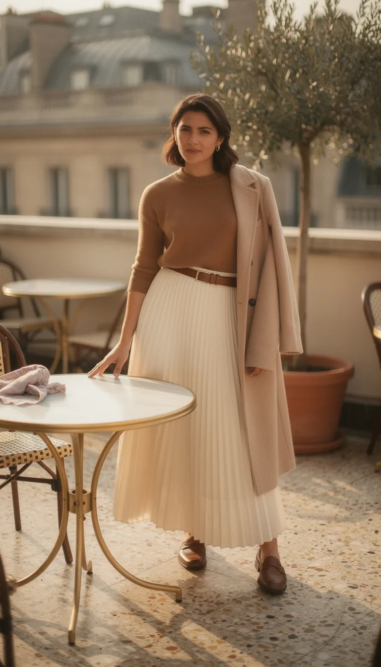 camel knit pleated elegance