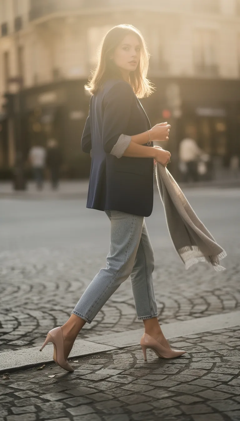 cropped jeans navy blazer