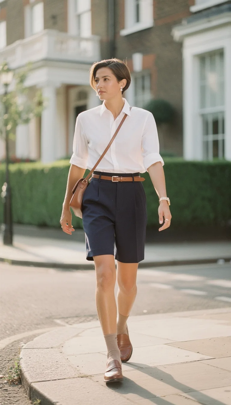 crisp preppy tailored summer outfit