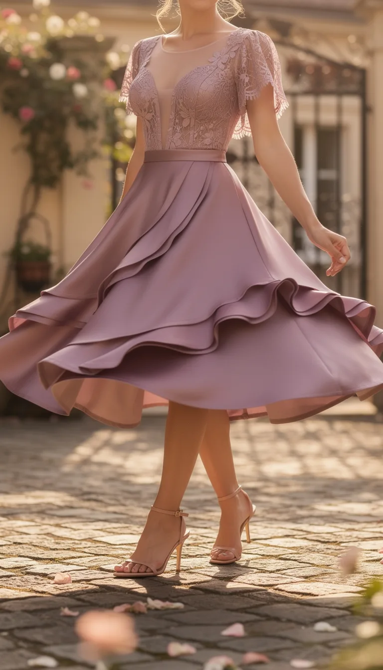 mauve ruffled fit and flare