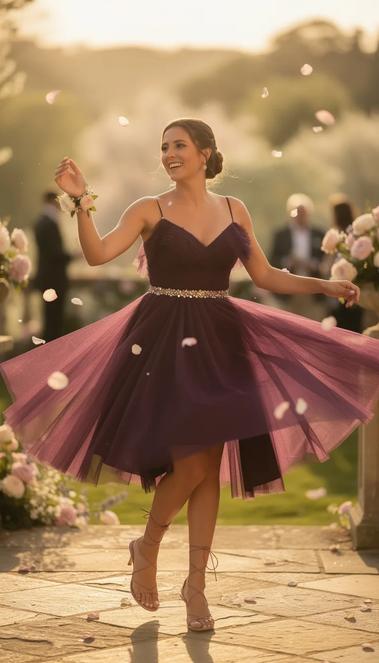 deep plum high low tulle