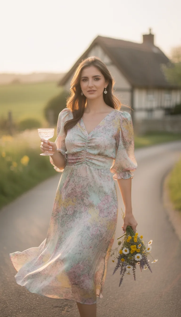 ruched floral midi dress