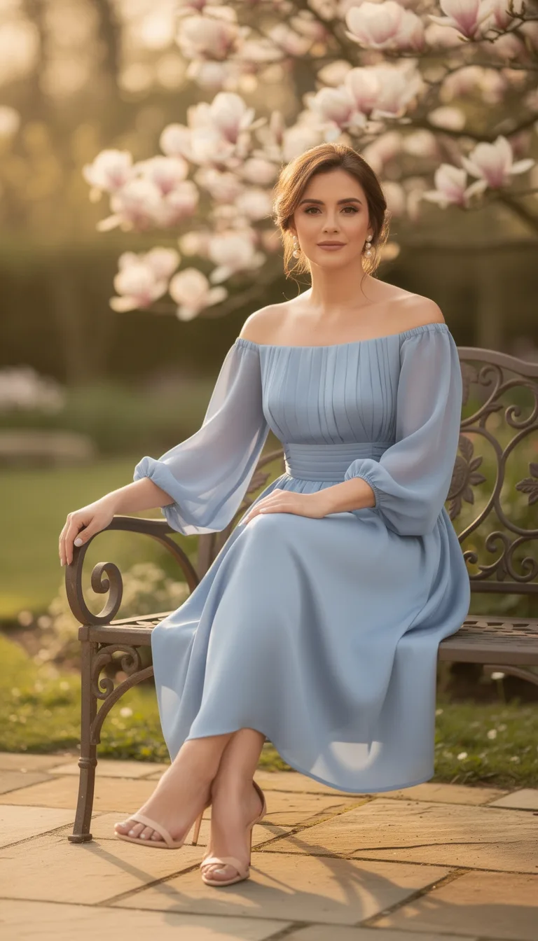 soft blue off shoulder elegance