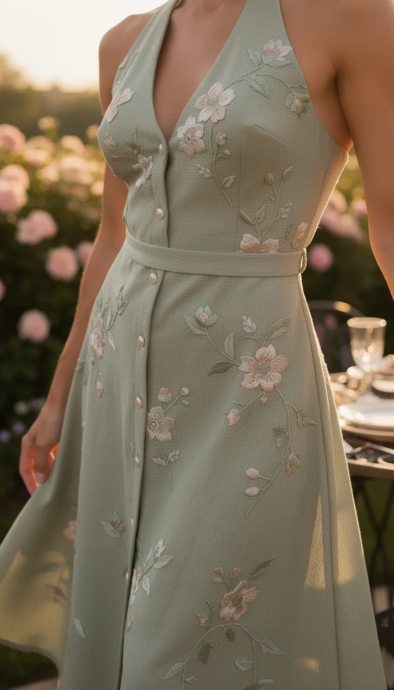 belted sage halter dress