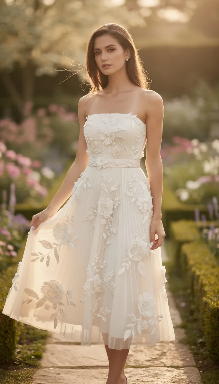 textured strapless floral midi