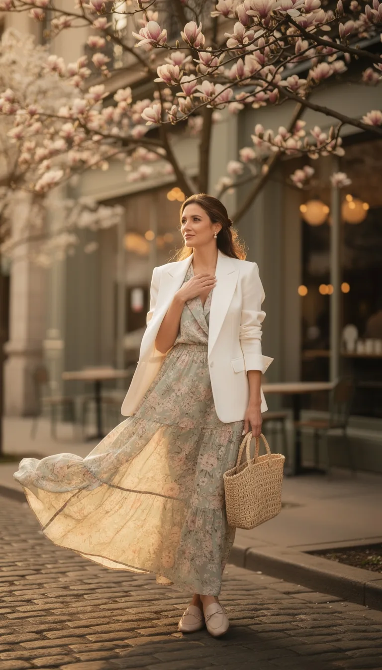 floral maxi white blazer