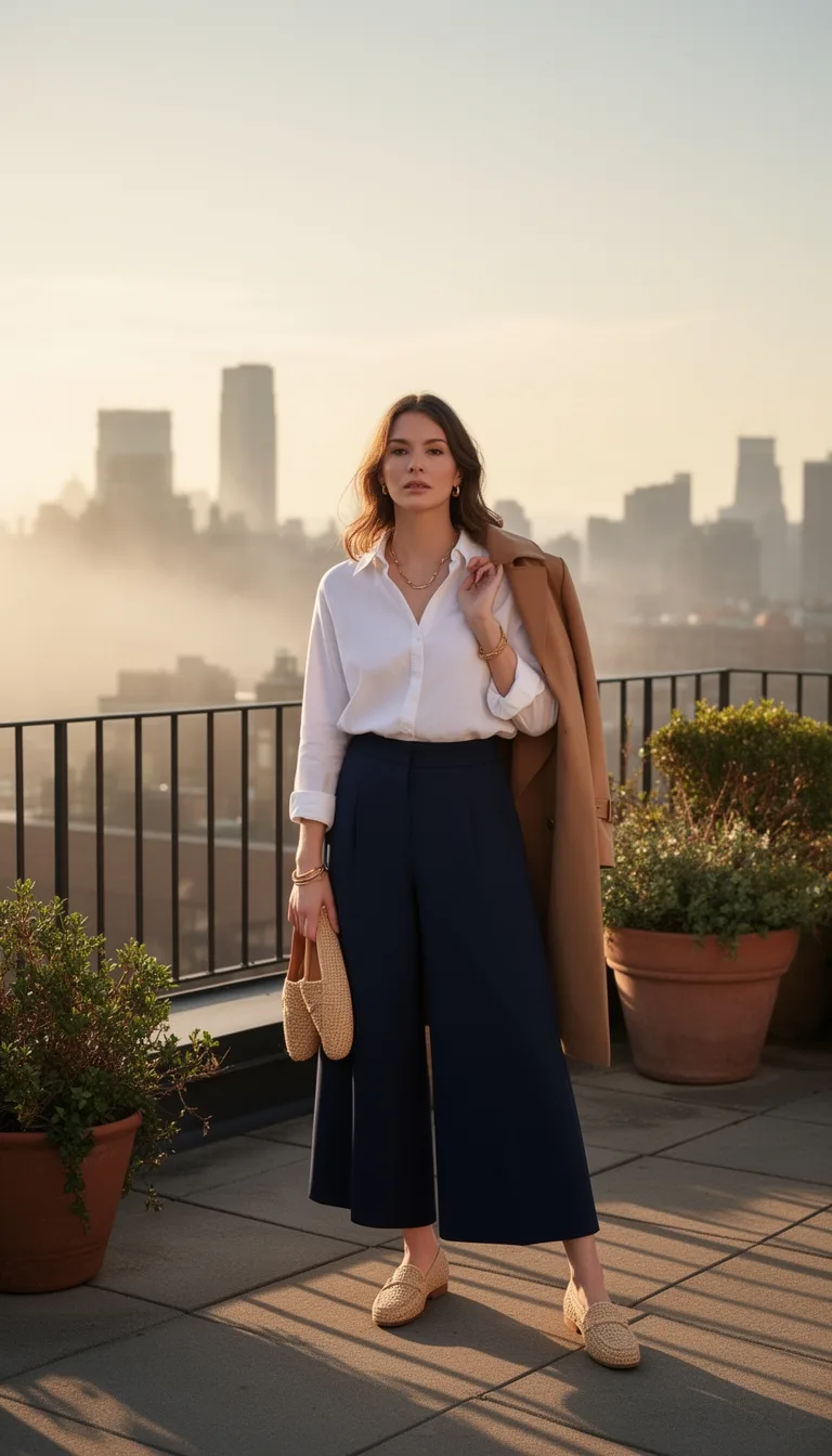 crisp tucked button down culottes