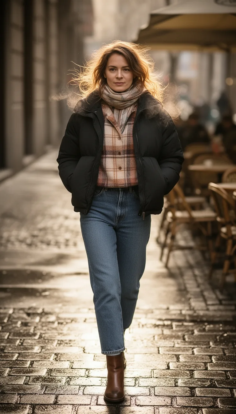 plaid shirt puffer coat