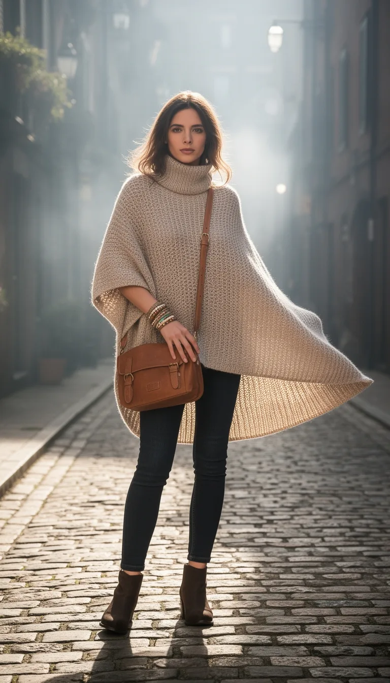 cozy poncho skinny jeans