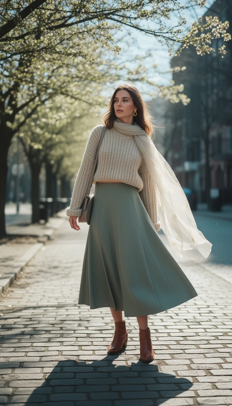 cropped sweater with midi skirt