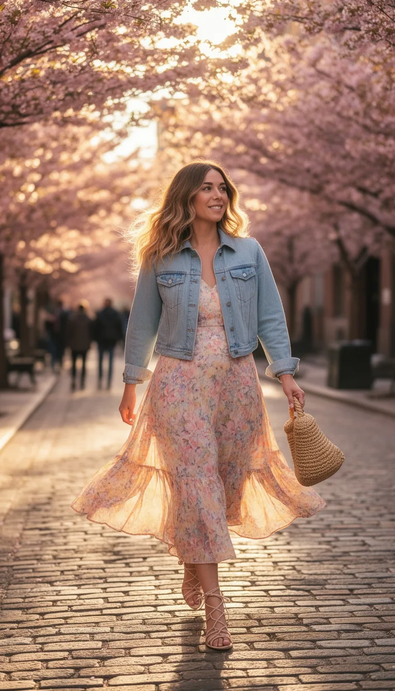pastel floral midi outfit