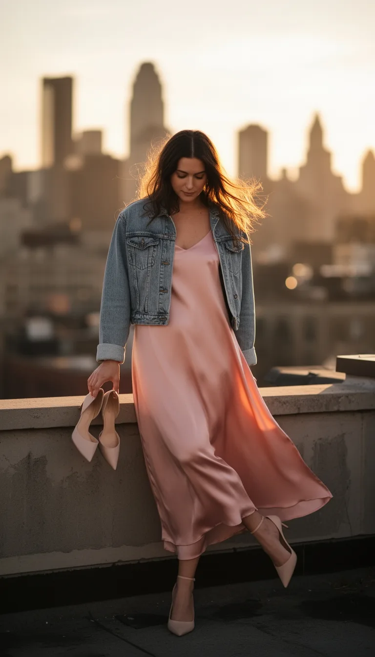 slip dress with denim jacket