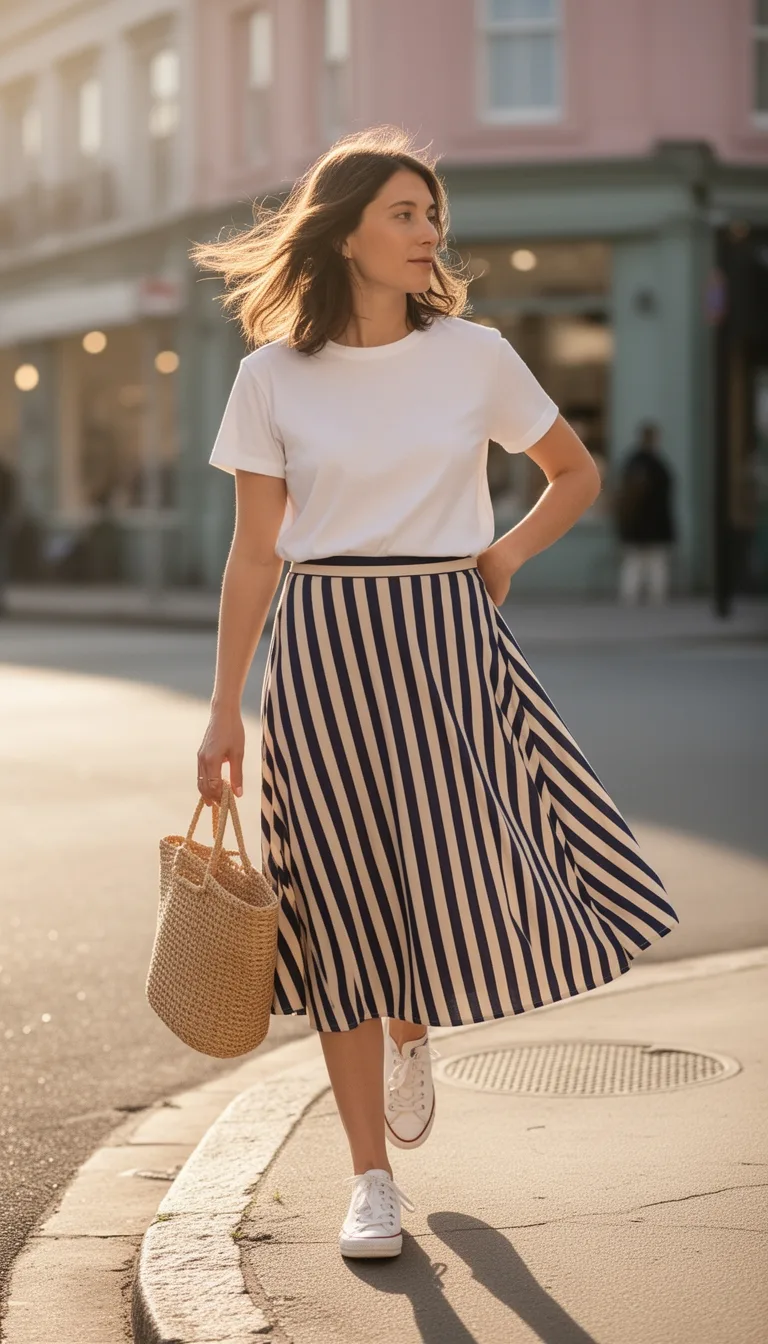striped midi skirt ensemble