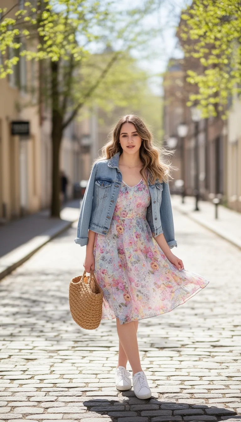 floral dress with denim