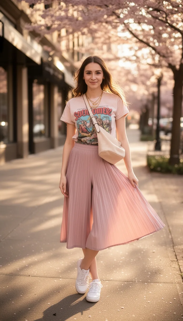 pleated culottes with graphic tee
