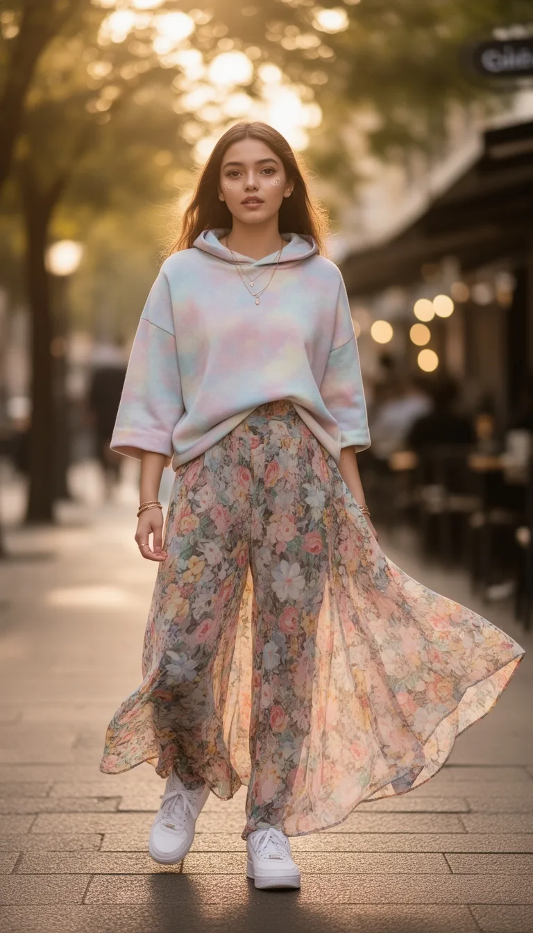 lightweight pastel hoodie with palazzos