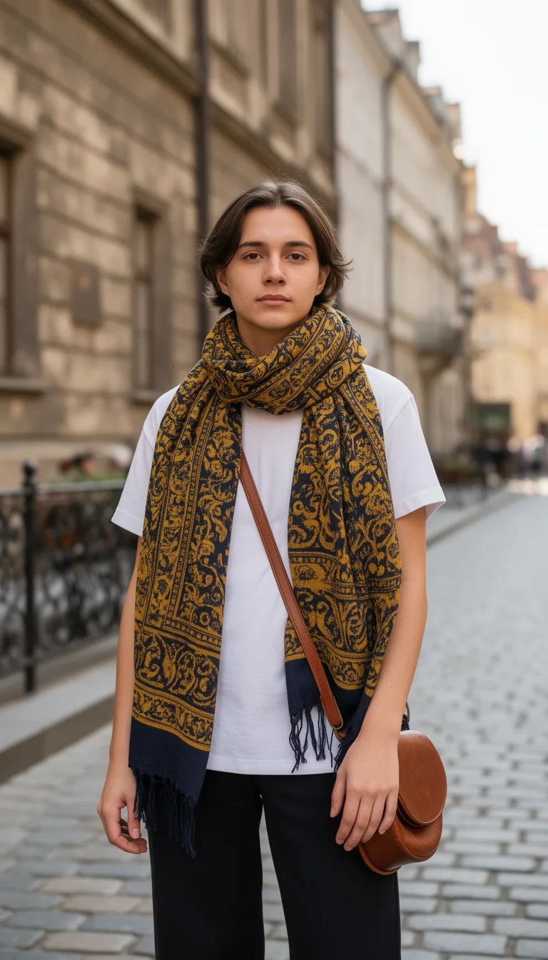 patterned scarf with tee