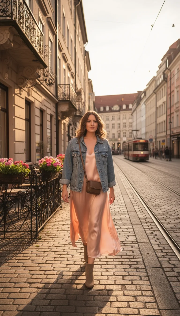 ivory slip dress with denim
