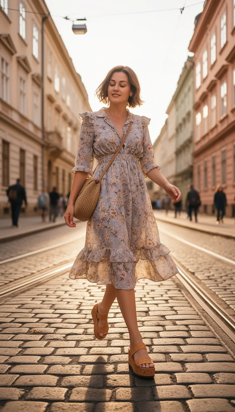 pastel floral dress with platforms