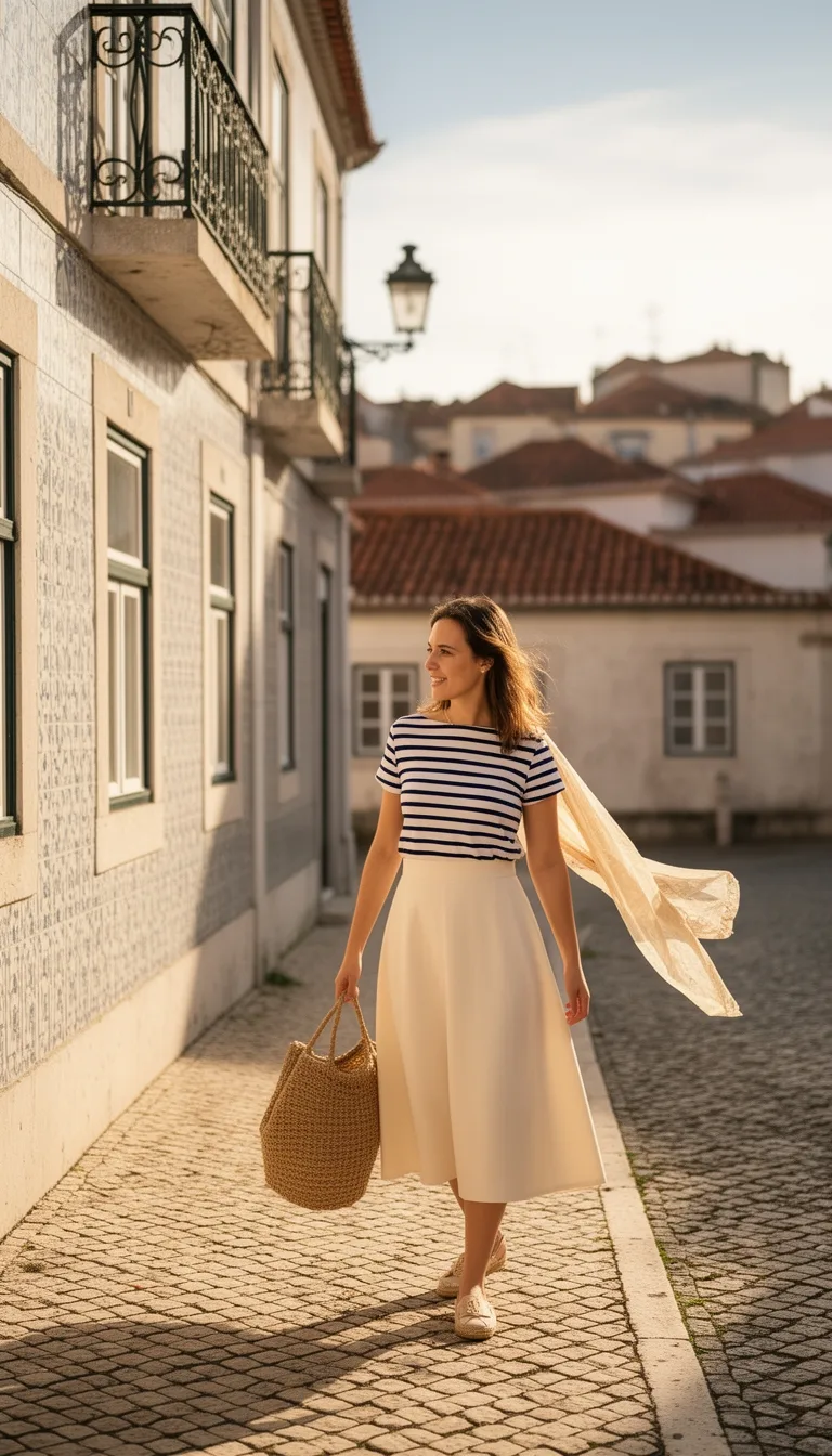 breton stripes high waist skirt