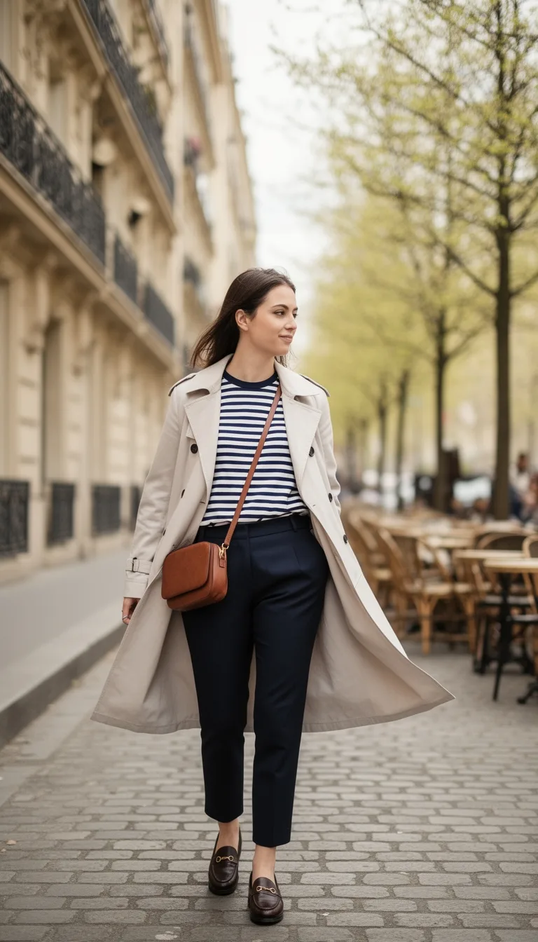 beige trench striped tee
