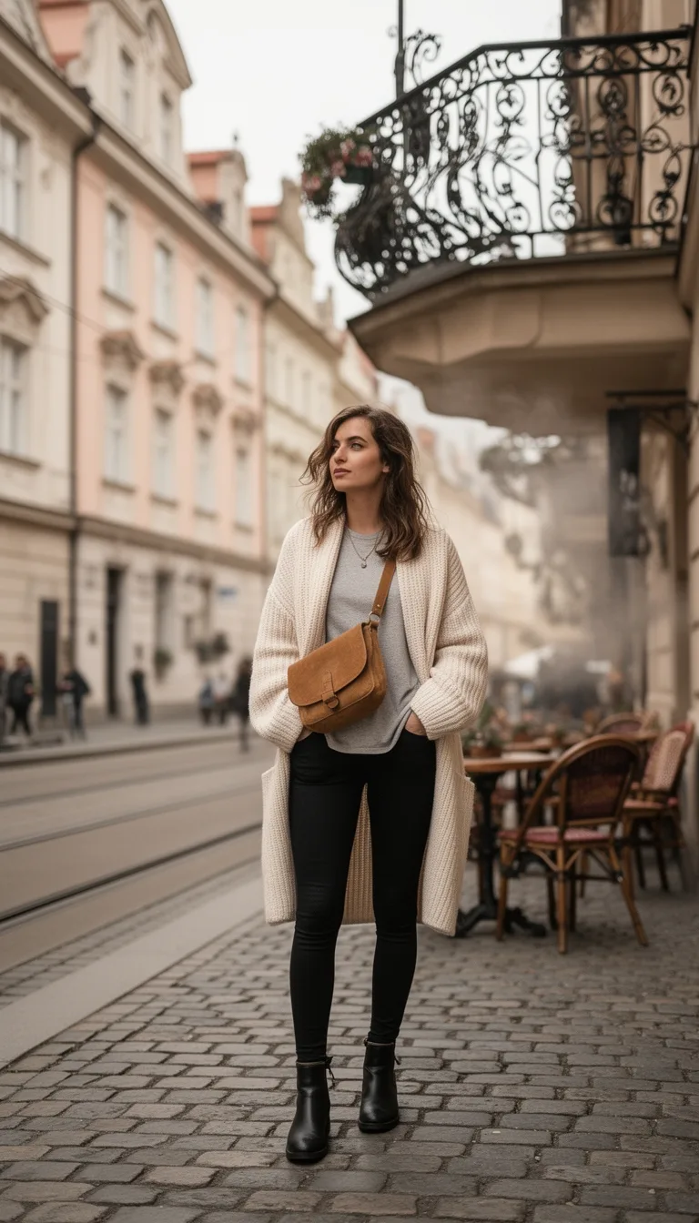 oversized camel cardigan ensemble