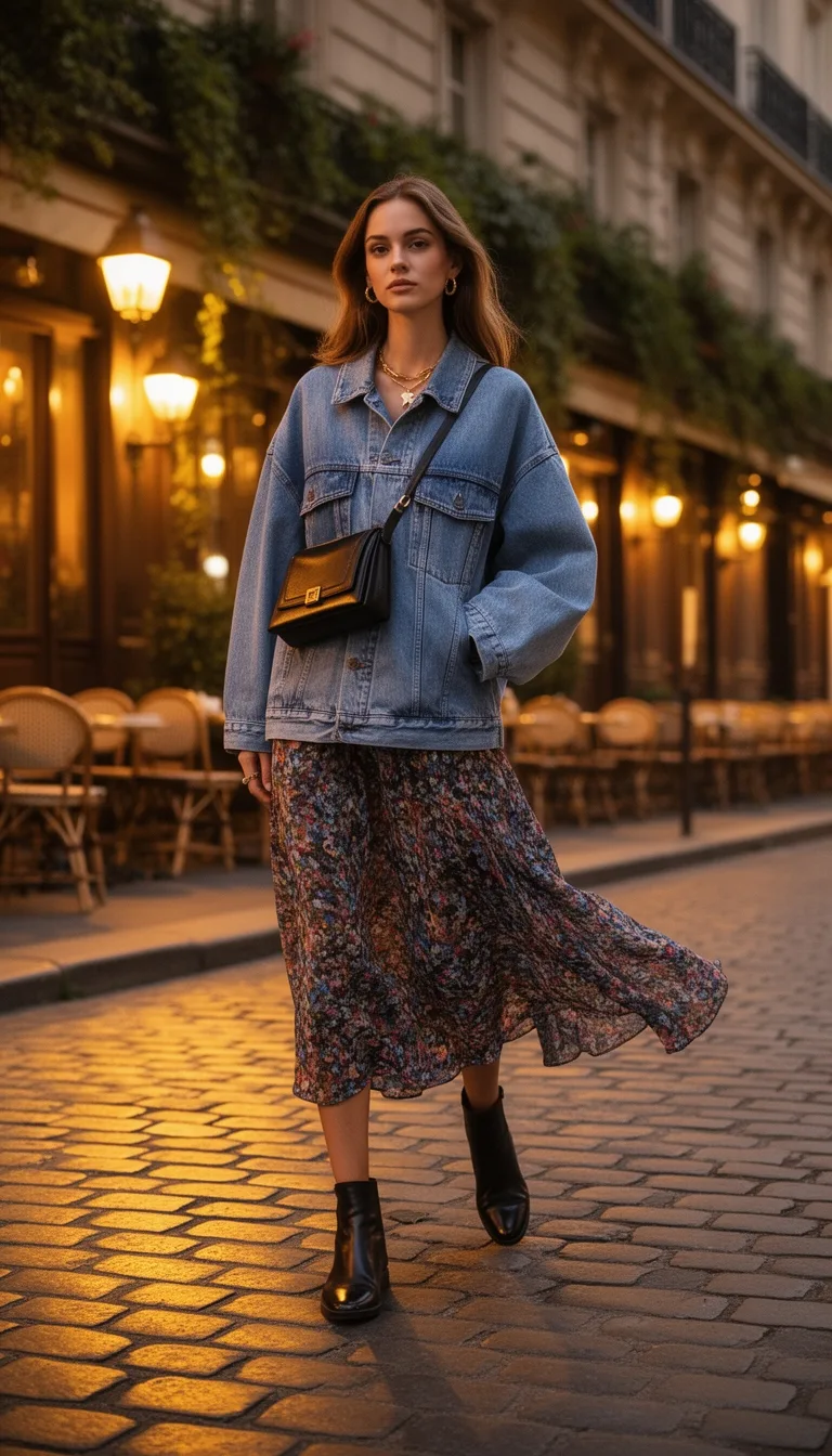 distressed denim flowing midi