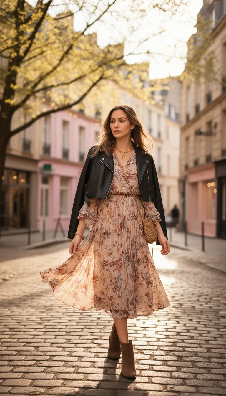 floral midi with leather