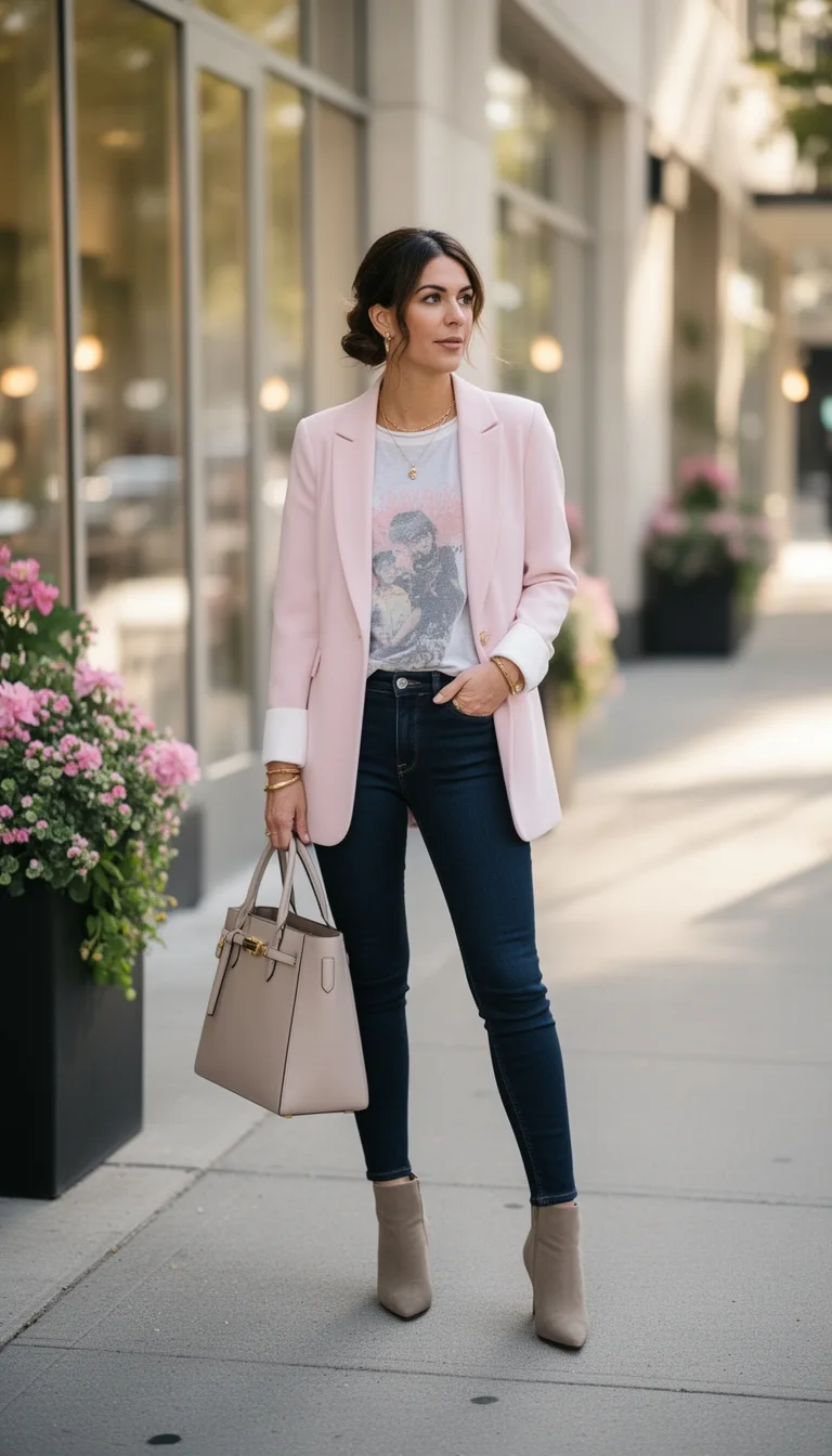 pastel blazer with graphic tee