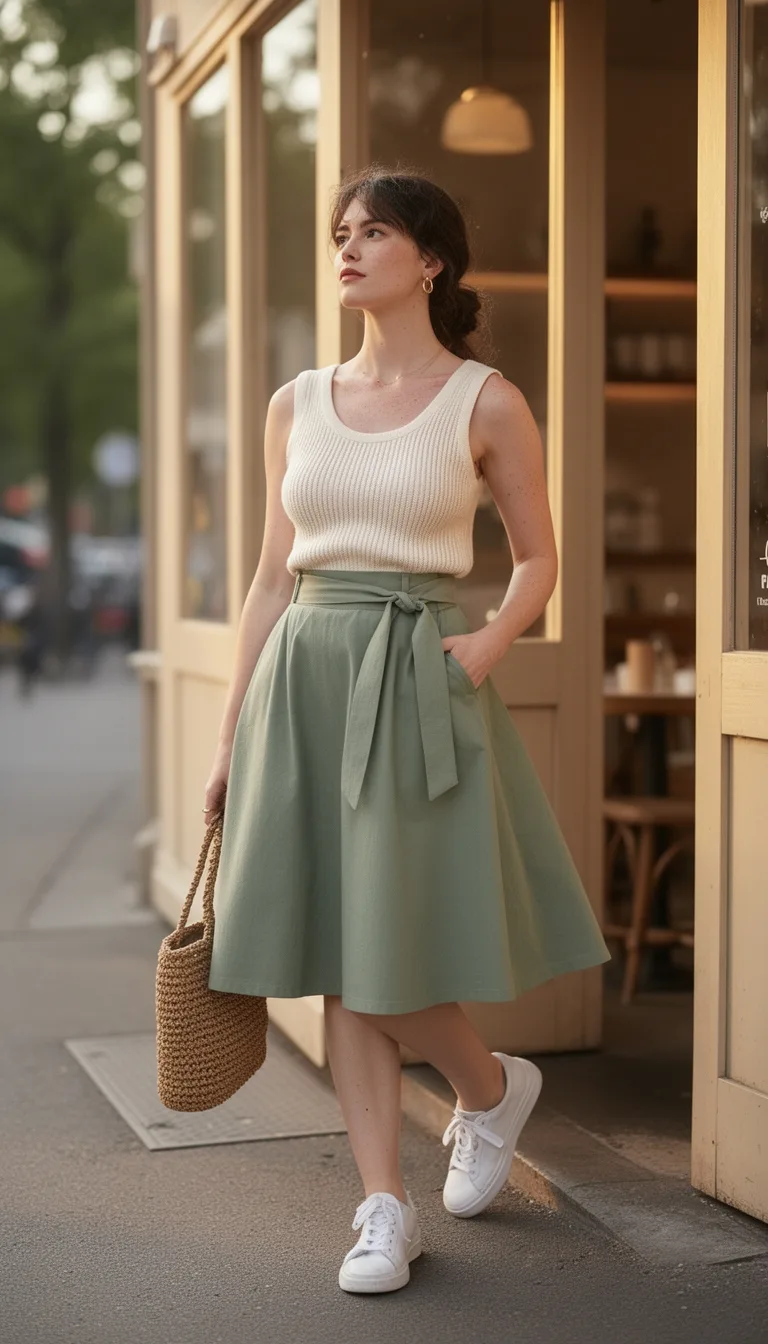 knit tank belted skirt