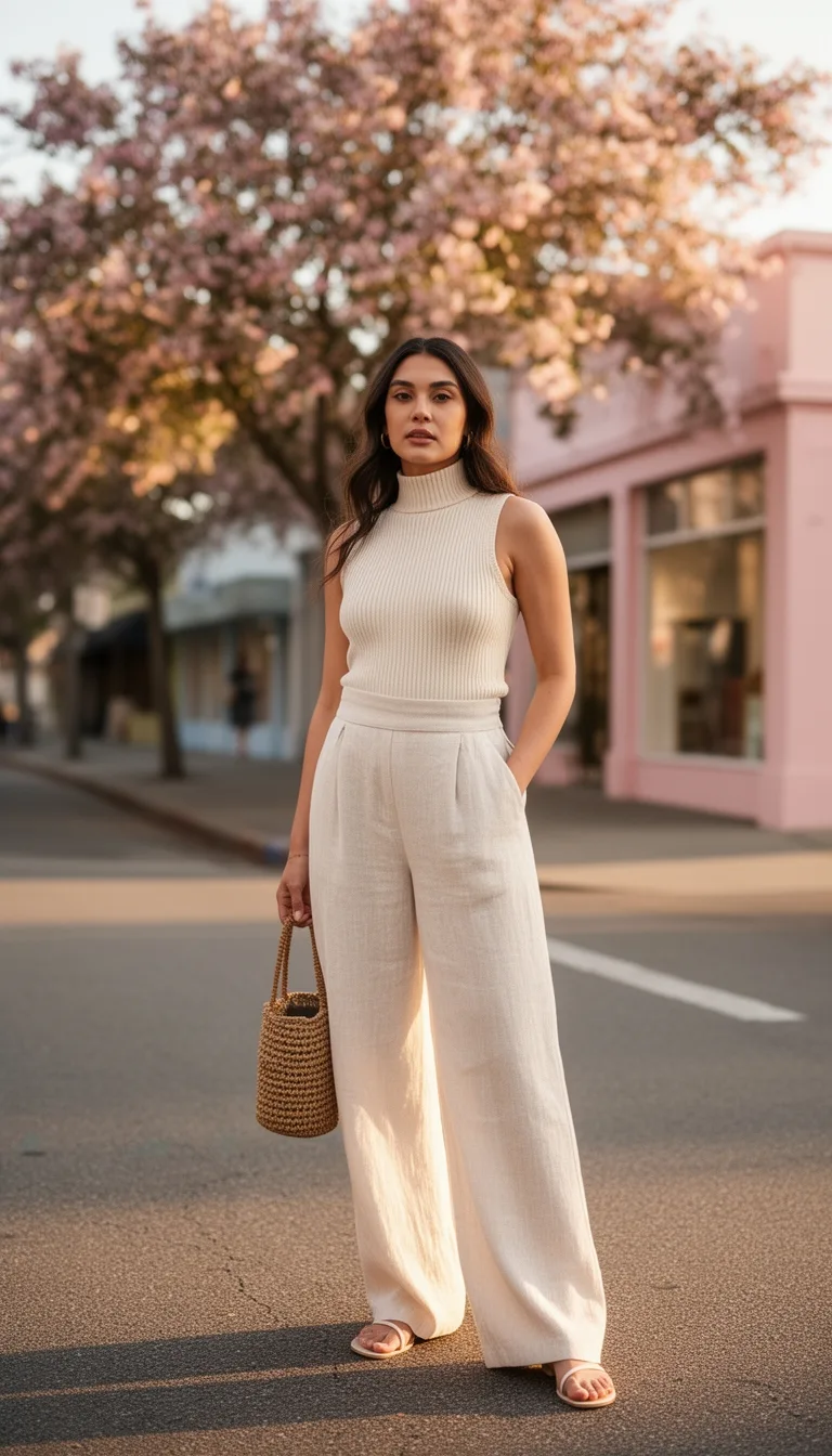 sleeveless turtleneck with linen