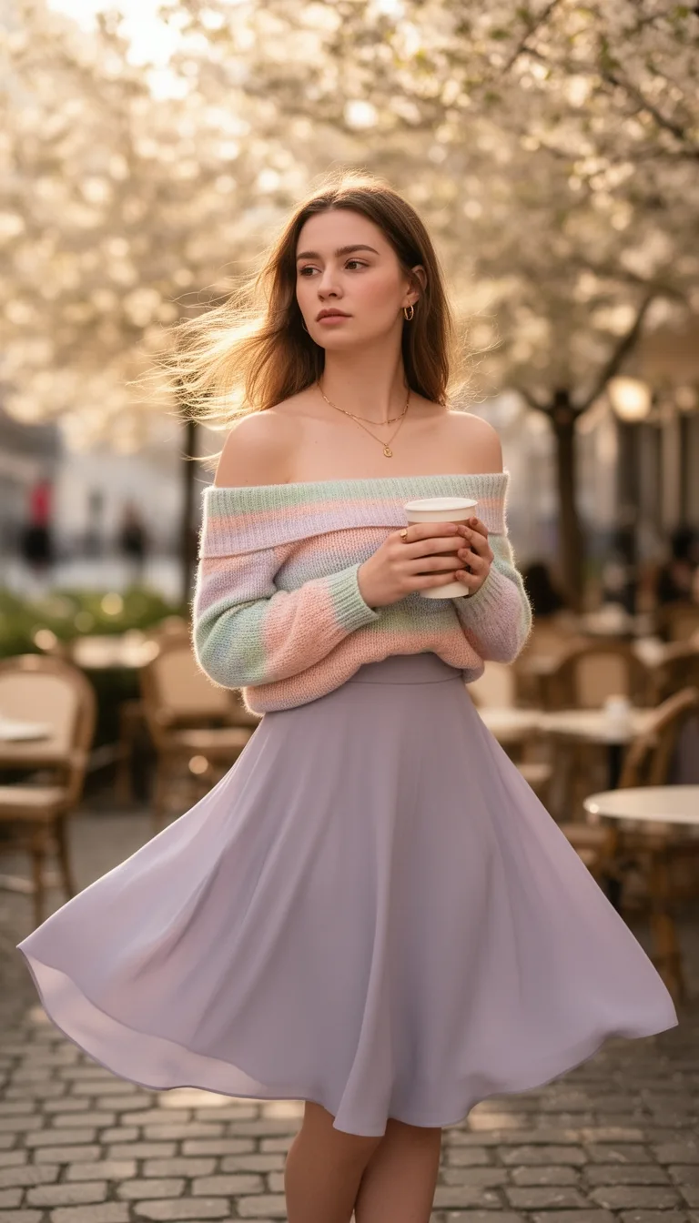 off shoulder pastel spring ensemble