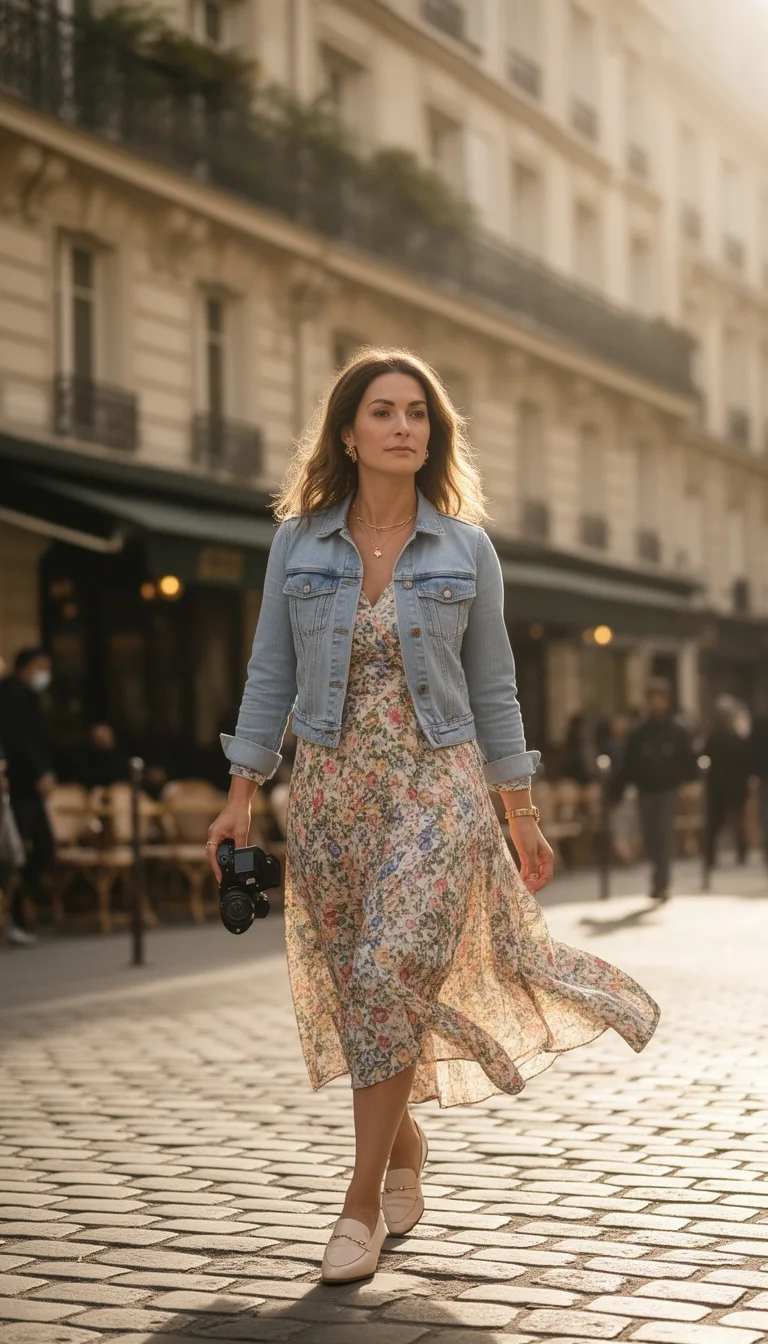 denim jacket over florals