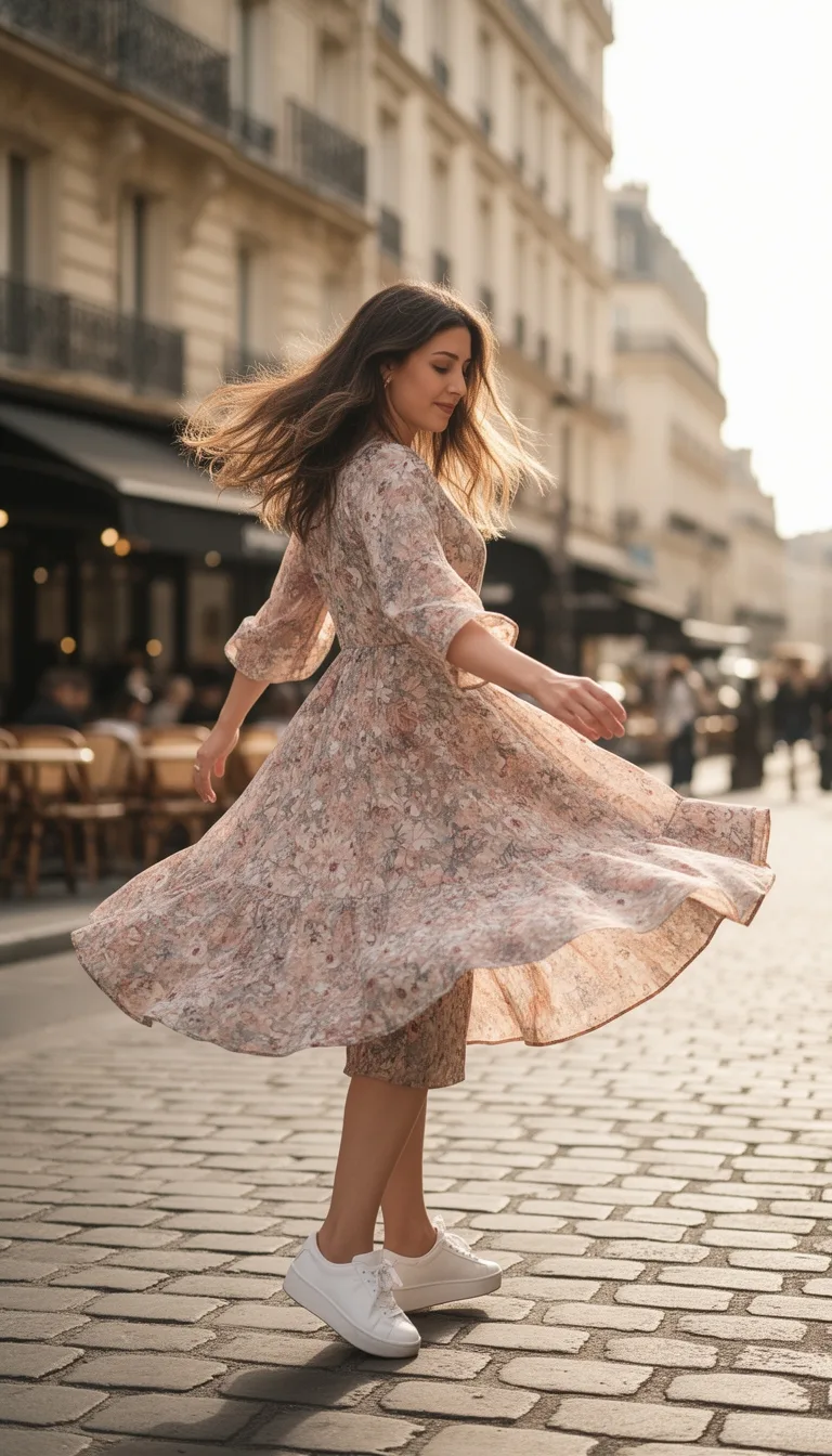flowing midi dress with sneakers