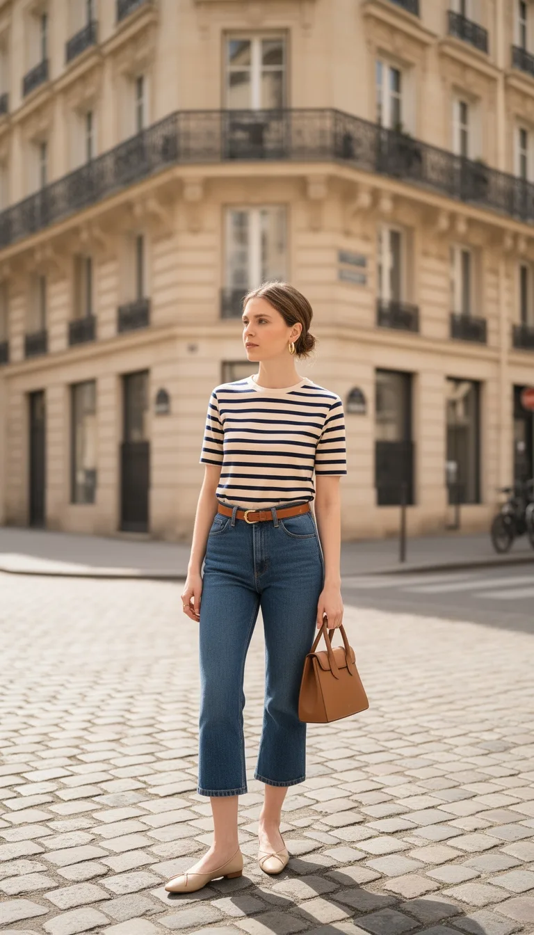 breton stripes cropped denim