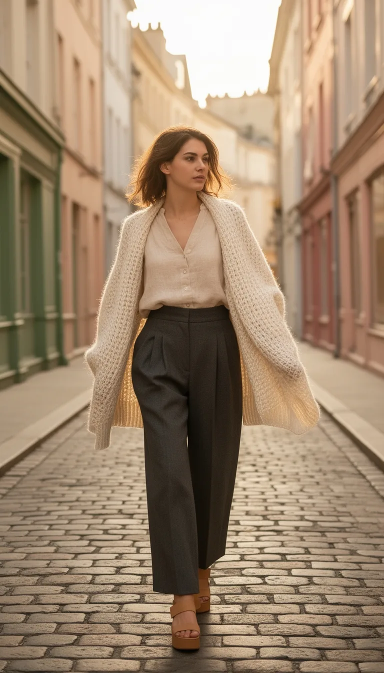 oversized cardigan culottes platforms