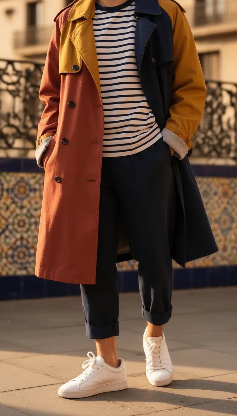 color blocked trench striped tee