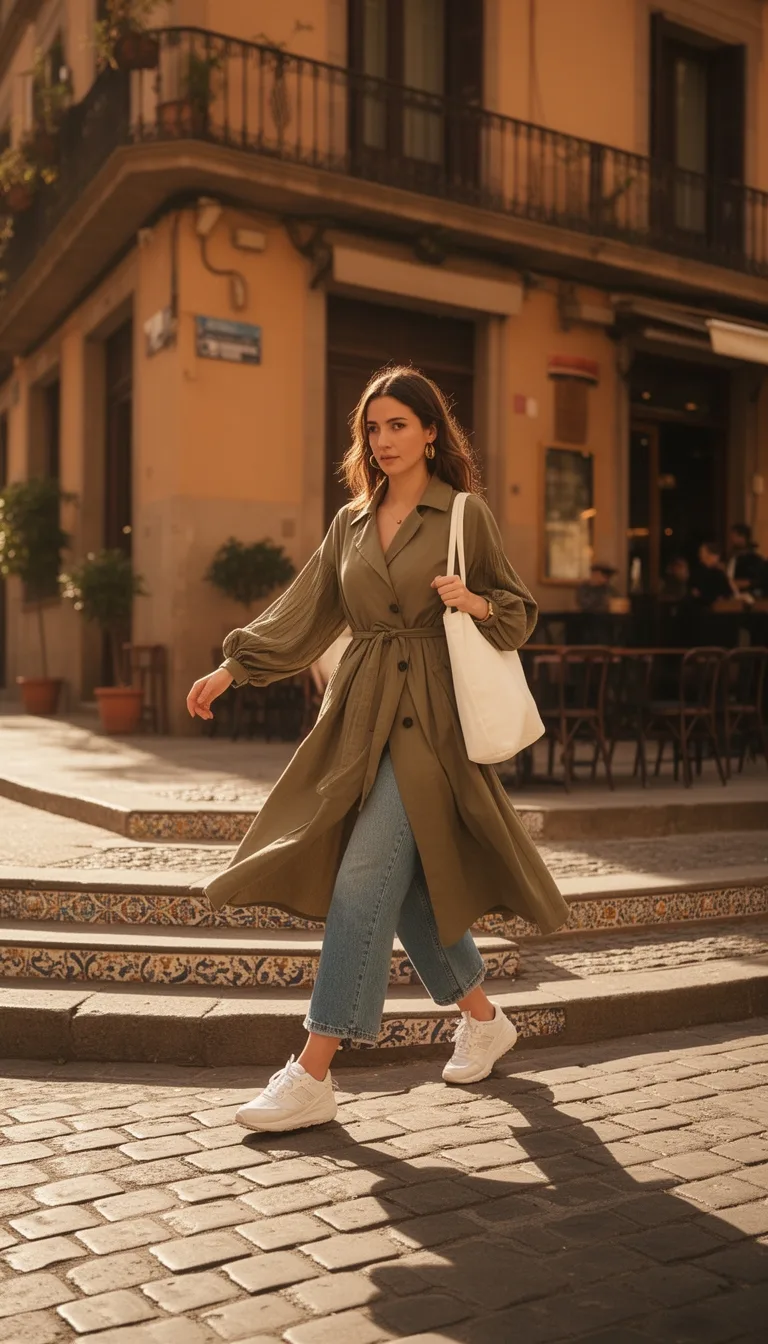 boho trench with white tote
