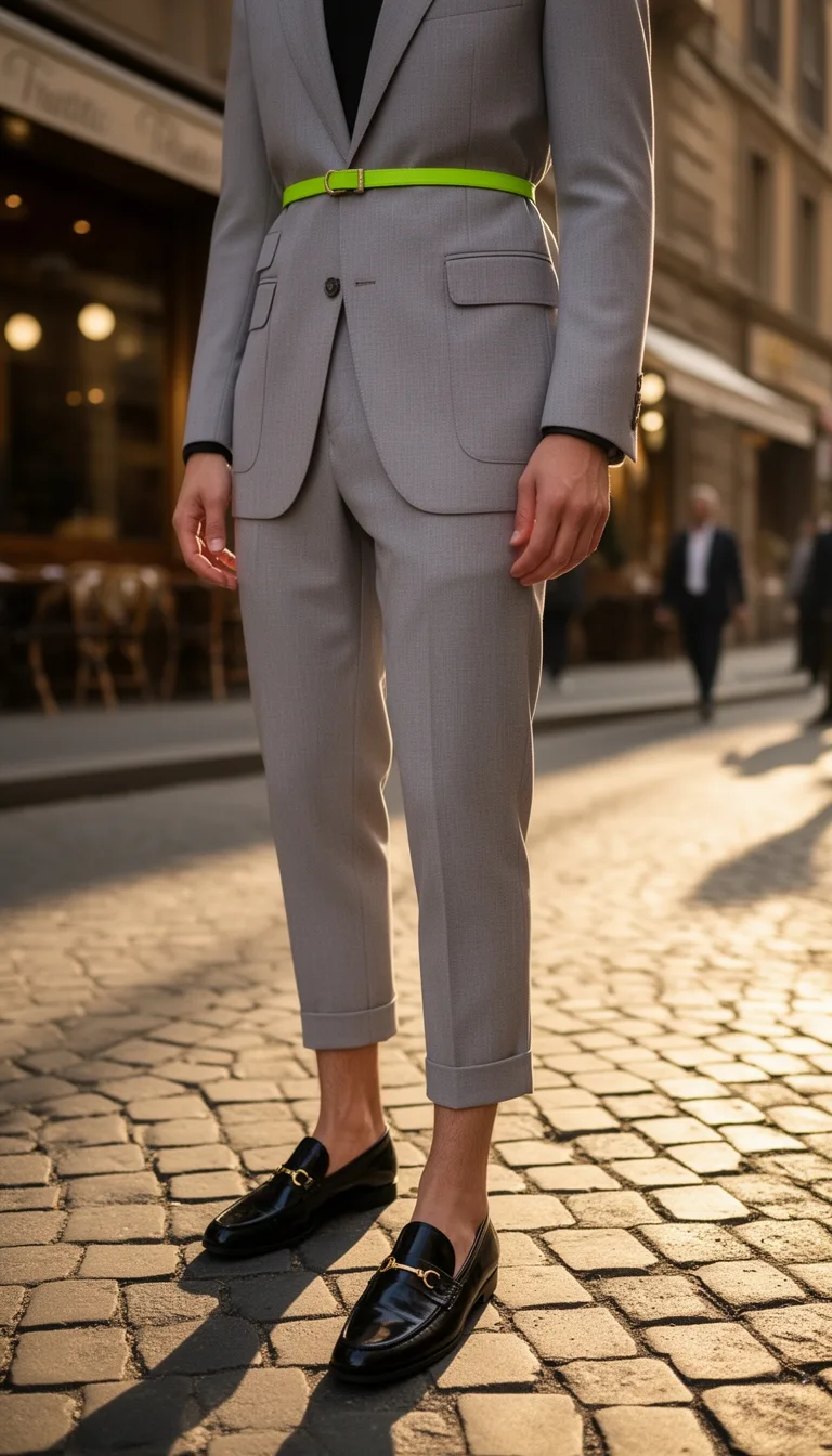 monochrome suit neon belt